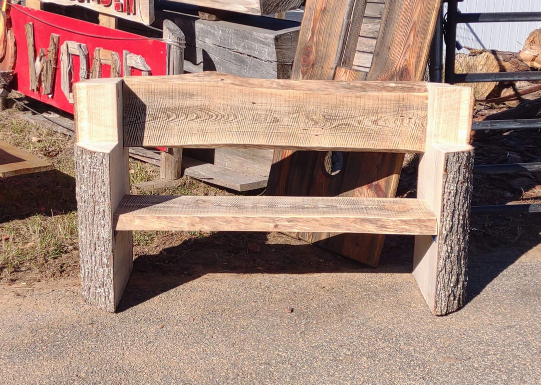 Live Edge Split Log Bench With Back Etsy