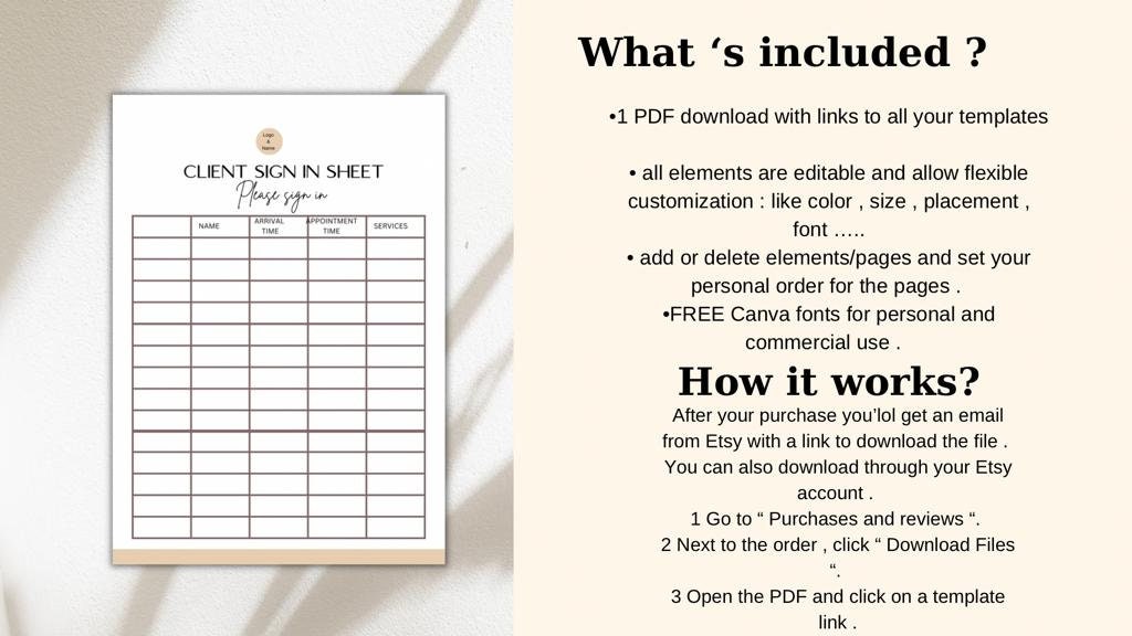 Editable Sign in Sheet Esthetician Templates Esthetician Business Salon ...