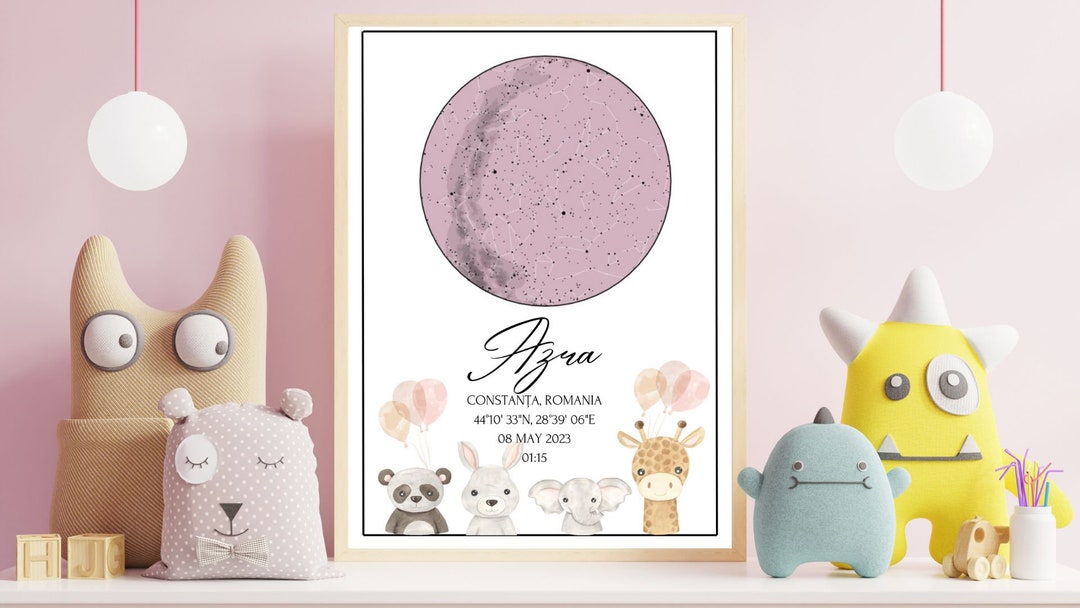 The Night You Were Born, Star Map by Date, Pink Nursery Decor, Baby