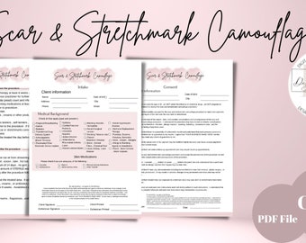 Scar & Stretch Mark Camouflage Intake Form, Editable Consent form, DIY Editable Printable Canva Template I 3 Page I PMUA , Beauty Forms ,