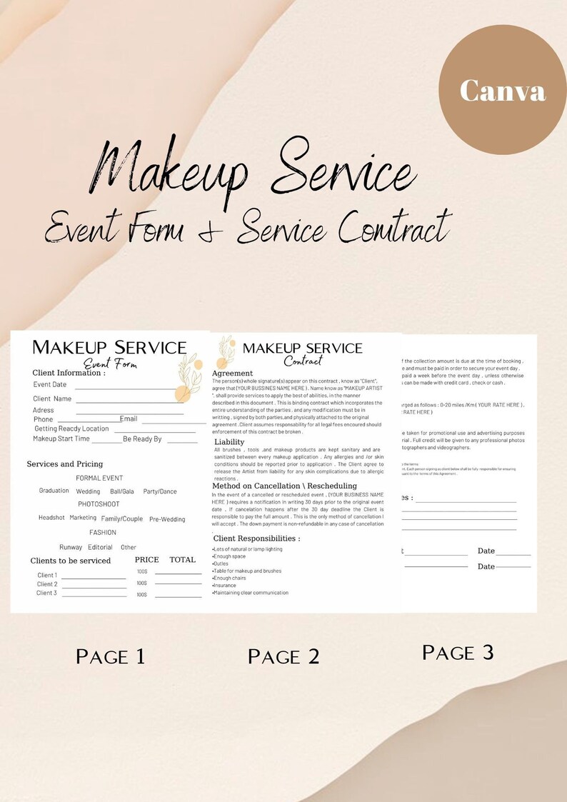Editable Makeup Contract Templatefreelance Makeup Artist - Etsy