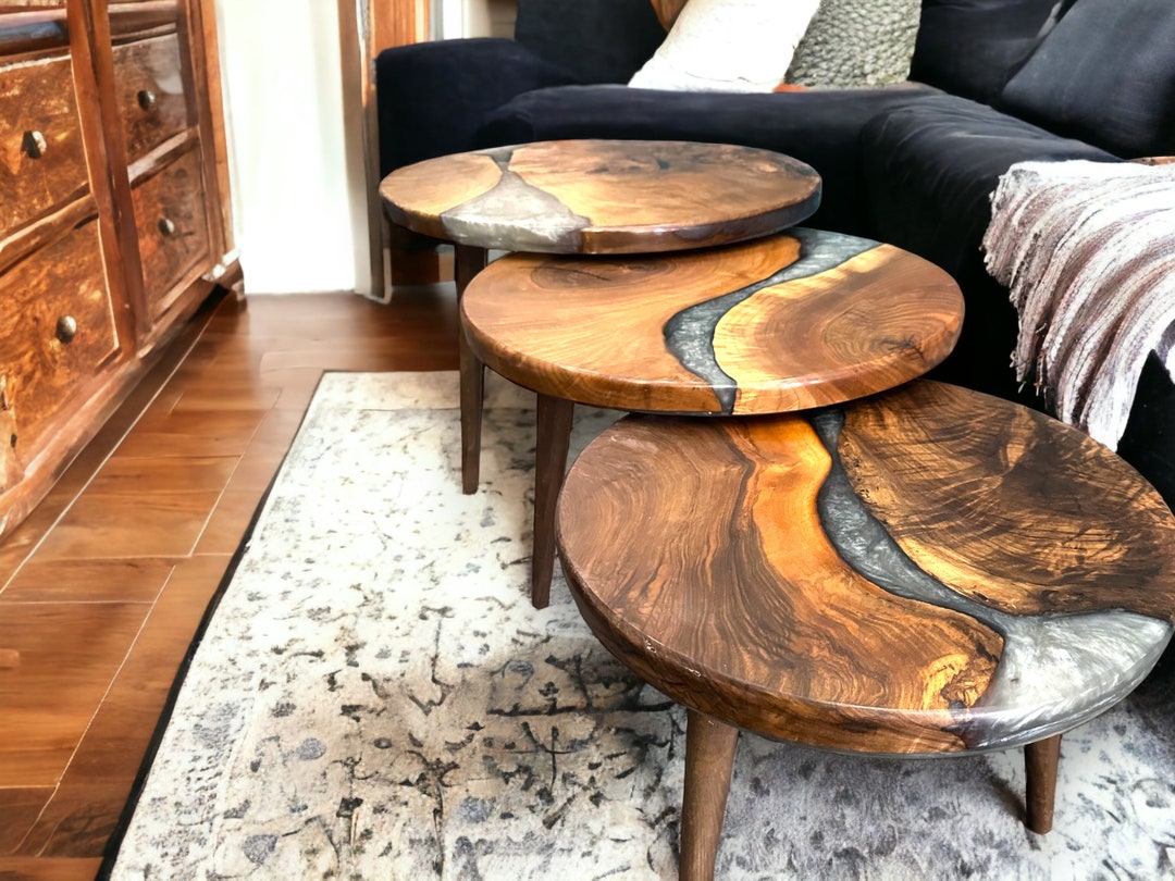 Trio Epoxy Resin Coffee Table Set Unique Coffee Table Set Etsy
