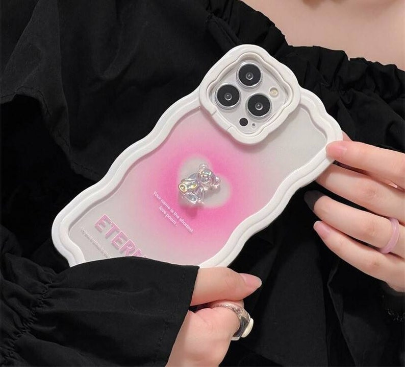 Korea Luxury Loving Heart Pearl Bear Funda Bracelet Case for iPhone 14 ...