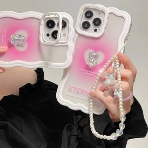 Korea Luxury Loving Heart Pearl Bear Funda Bracelet Case for iPhone 14 ...
