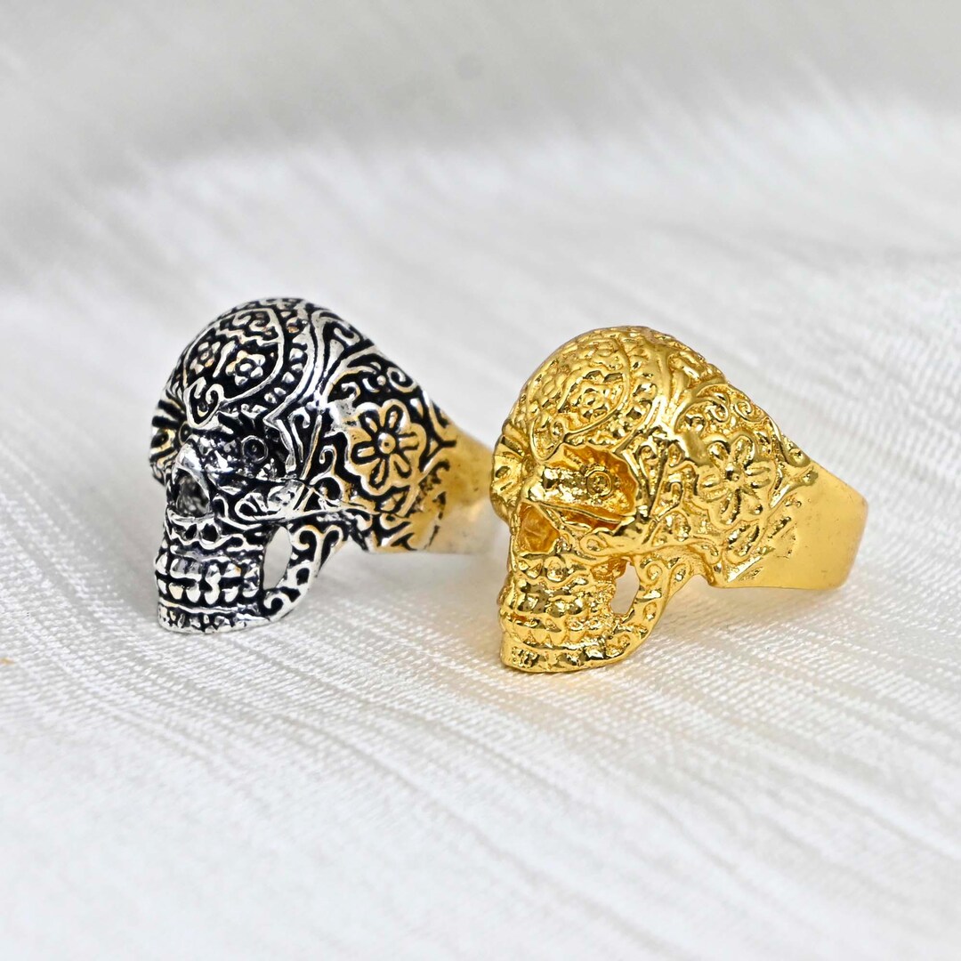 Skull Rings Gold Sugar Skull Ring: Gothic Biker Jewelry - Etsy