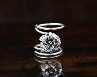 Sterling Silver Flower Arthritis Ring: Adjustable Finger Splint