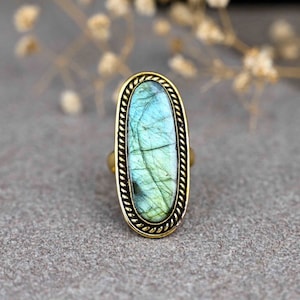 Big Oval Stone Ring Labradorite Ring, Rings for Women, Boho Ring,  Gold  Plated Brass Ring, Gemstone Ring, Gift For Her,