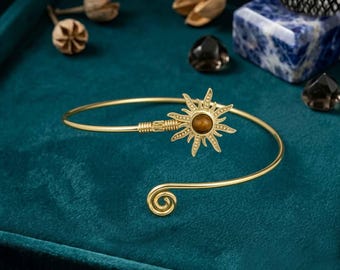 Goldene Sunburst Armmanschette - Verstellbare Boho Oberarm Band - Himmlische Göttin Schmuck