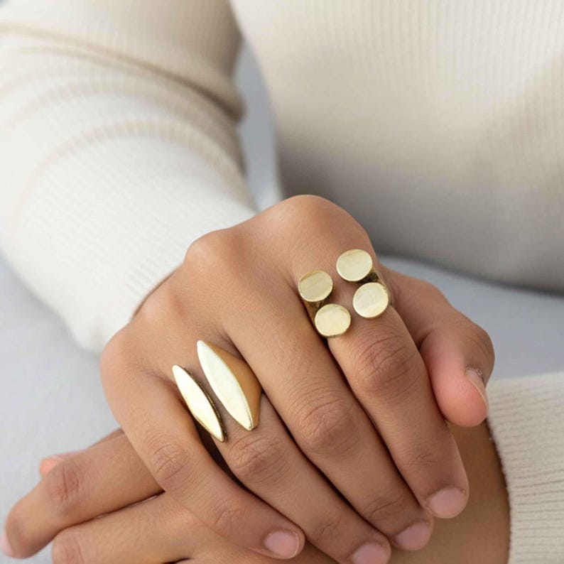 Messing Geometrische Statement Ring, Moderne Durchbrochene Finger Schmuck Bild 5