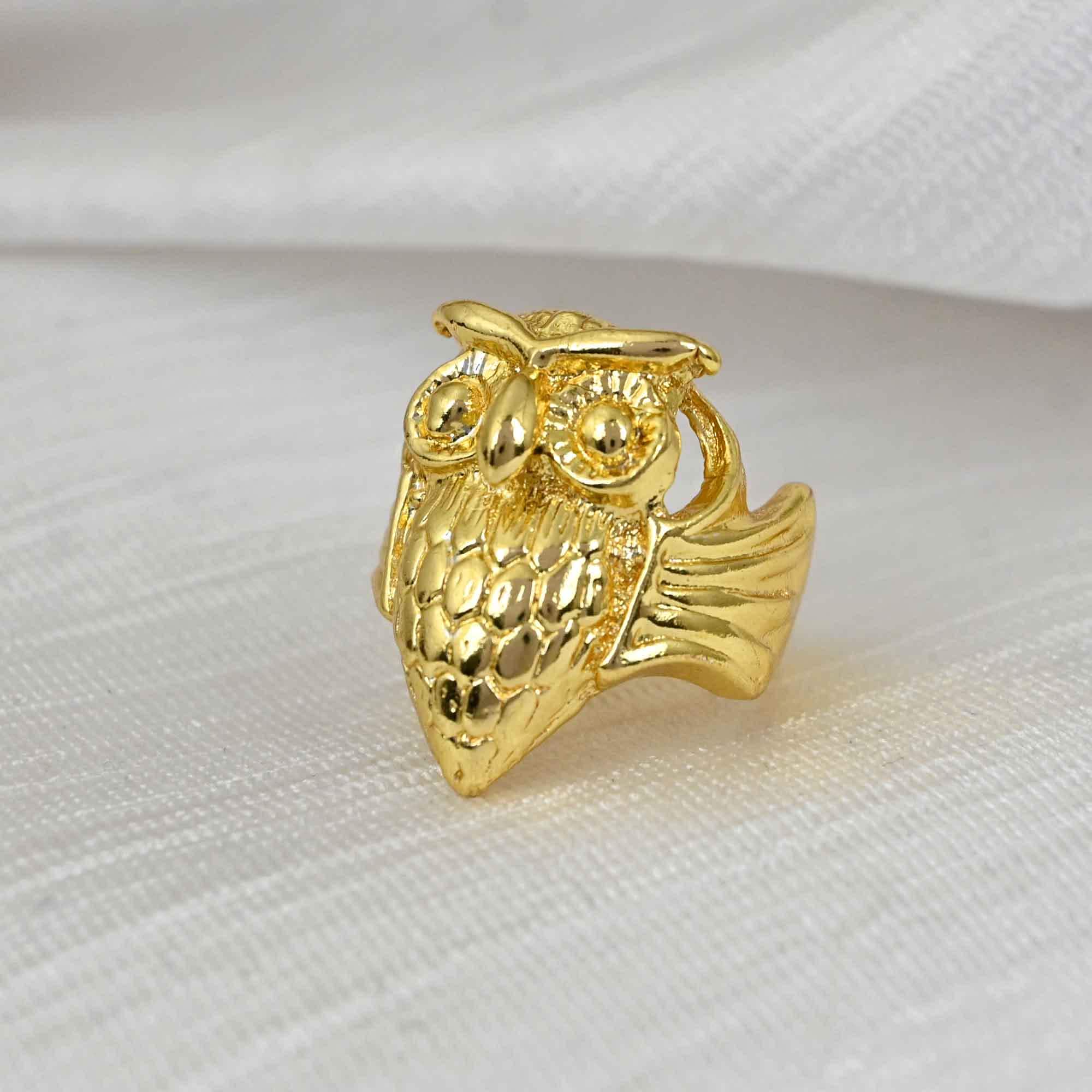 Adjustable Owl Ring: Raw Brass, Silver, or Gold Finish