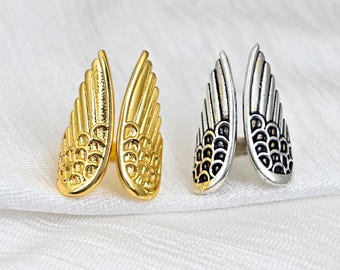 Adjustable Angel Wings Ring: Gold Feather Brass Ring
