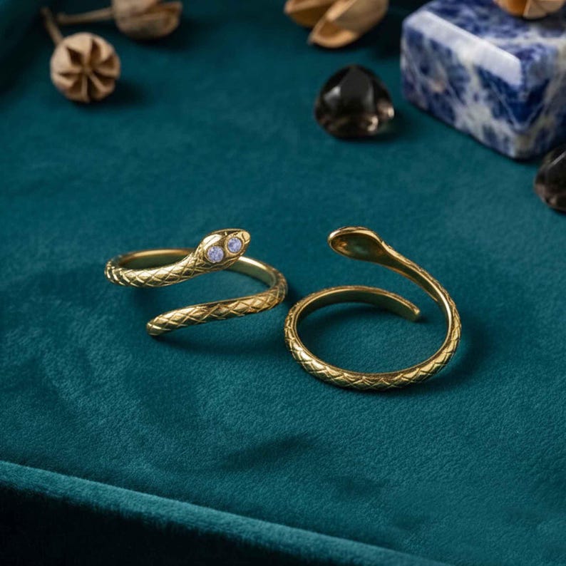 Moissanite Snake Ring: Solid Gold Engagement Ring, Adjustable image 2