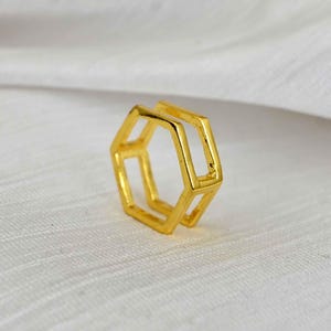 Octagon Ring , Geometric Ring , Double Band Ring , Statement Ring , Dainty Gold Ring , Stacking Ring , Minimalist Ring