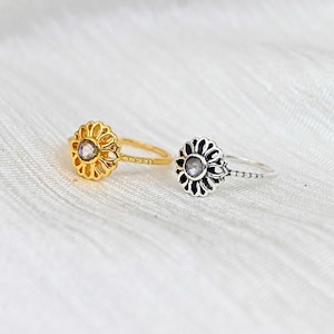 Anello girasole, anello da donna, anello a forma di fiore in argento, anello girasole in oro rosa, anello girasole in oro rosa, gioielli girasole, anello girasole in argento