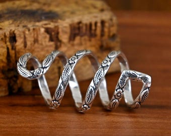 Sterling Silver Adjustable Finger Splint Ring: Floral Arthritis Jewelry