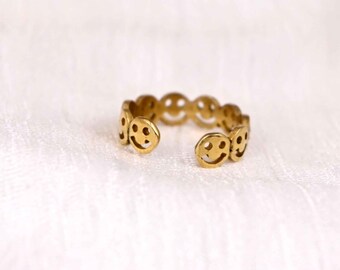 【as if calie】24FW CALIE SMILE RING Adjustable Gold Smiley Face Ring, Colorful Enamel Happy Face