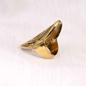 Long Statement Ring, Gold Brass Ring, Boho Rings for Women, Wide, Large, Full Finger, Big, Chunky, Cigar, Cuff, Tube, Bohemian Jewelry