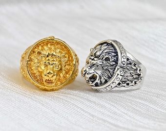 男性用ゴールドライオンリング - メンズリング - 18Kゴールド