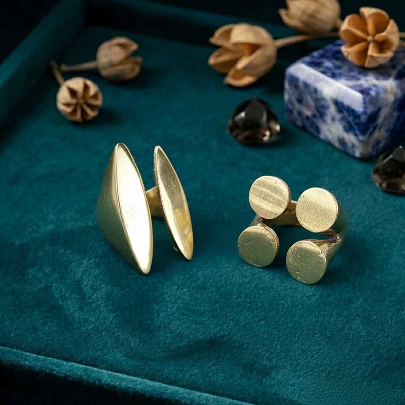Messing Geometrische Statement Ring, Moderne Durchbrochene Finger Schmuck Bild 3