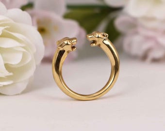Gold Panther Head Ring: Adjustable Statement Jewelry