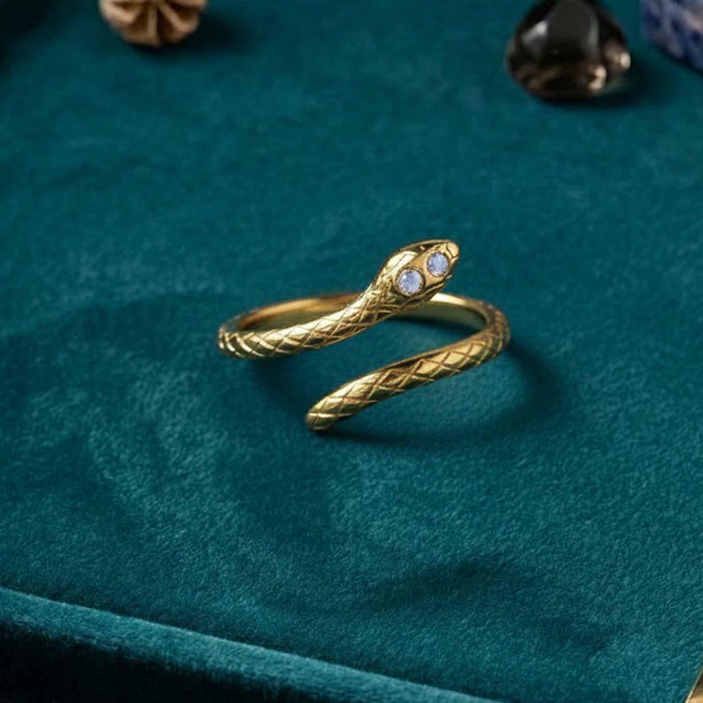 Moissanite Snake Ring: Solid Gold Engagement Ring, Adjustable image 5