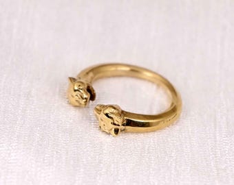 Gold Panther Head Ring: Adjustable Statement Jewelry