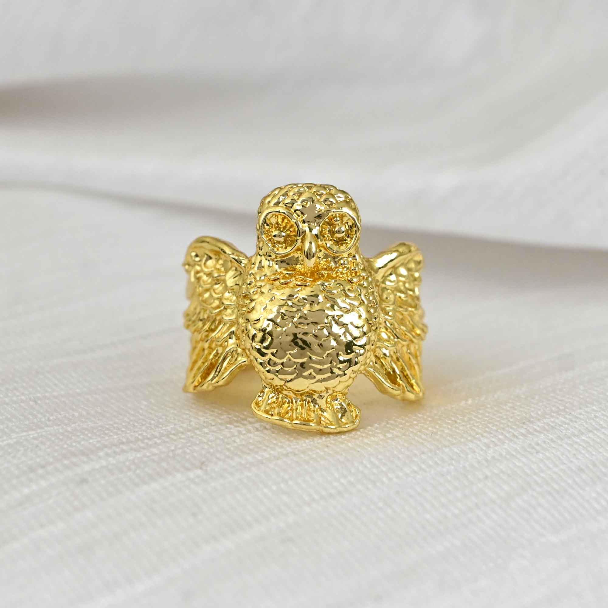 Brass Owl Ring: Vintage Gold Bird Jewelry