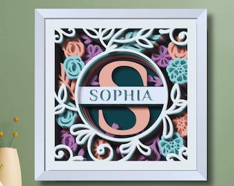 3D Flower Split Monogram A-Z SVG Shadow Box, Alphabet Family Name SVG, Custom Name, Family Sign, Housewarming Gift, Files For Cricut