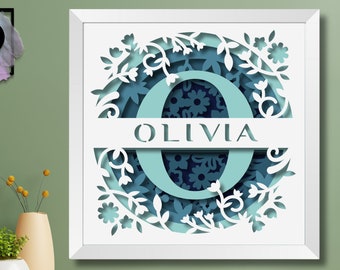 3D Flower Split Monogram A-Z Shadow Box, Alphabet Family Name SVG, Custom Name, Family Sign, Housewarming Gift, Files For Cricut