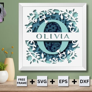 3D Flower Split Monogram A-Z Shadow Box, Alphabet Family Name SVG, Custom Name, Family Sign, Housewarming Gift, Files For Cricut