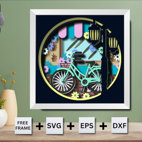 3D BICYCLE FLOWER SHOP svg - Bicycle Shadow Box - Cricut Files, Cardstock Svg, Silhouette Files, paper cut svg, 3D svg