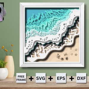 3D SEA WAVE SVG, Beach Shadow Box, beach svg, sea svg, wave svg, cricut e arquivo de corte de silhueta