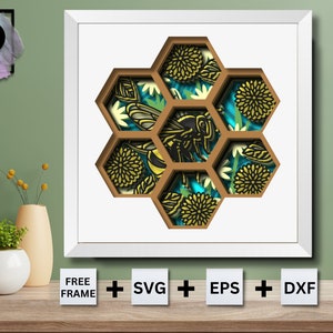 3d Bee Shadow Box SVG, Couches d’abeilles et de marguerites SVG, 3d Daisy svg, Honey Bee 3D Svg, Honey Comb 3D Svg, Papercut svg, Cricut Silhouette