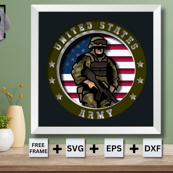 3D Us Army SVG - US Soldier Shadow Box - American Troops svg, Army svg, Military svg, Files For Cricut