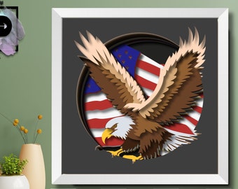 American Eagle Shadow Box SVG, 3D papercut lightbox svg file DIY, 3d Patriotic American Flag svg, 3D Eagle Shadow Box, Cricut Silhouette