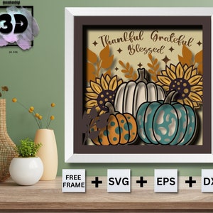 3D Tournesol Citrouille Svg, Citrouille Fleur ombre boîte svg, MERCI svg, Citrouille Mandala Svg, pour cricut - pour silhouette