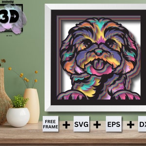 3D Goldendoodle Layered SVG, Golden Doodle Shadow Box, bunter Hundekarton, Hunde-Pop-Art, Haustier-Denkmal, für Cricut, für Silhouette