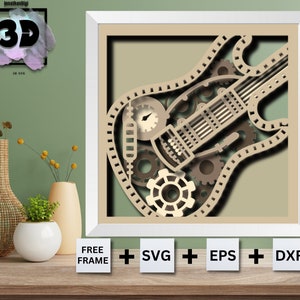 3D-gitaar Shadow Box/gitaar multilayer SVG/3D decor/mandala gitaar SVG-bestanden voor cricut voor silhouet