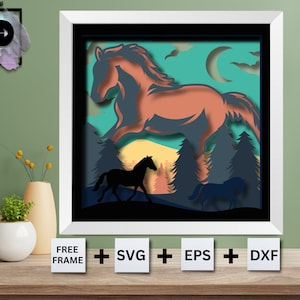 3D-Pferd-Shadow-Box-Svg, mehrschichtige Papierschnittvorlage, Wohndekoration, für Cricut für Silhouette