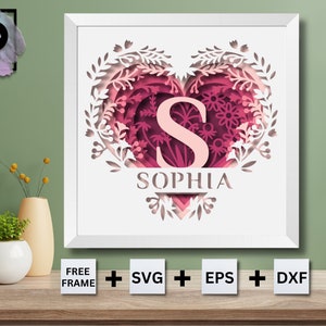 ANPASSBARE 3D LOVE Split MONOGRAM A-Z Shadow Box – Benutzerdefinierter Name – 3D Heart of Love Shadow Box – Familienschild – Alphabetischer Familienname