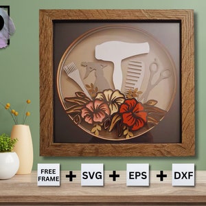 3d COIFFEUR Shadow Box 3d Layered svg, Card stock svg 3D Mandala svg Coiffeur coupé fichiers pour Cricut Silhouette