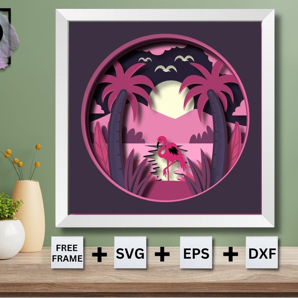 3D FLAMINGO svg - Pink Bird Shadow Box - 3D Flamingo Shadow Box - Multilayer SVG - Animal Papercraft - for cricut - for silhouette