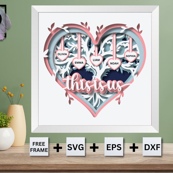 3D Family Custom Heart Shadow Box with Names, Family Tree Shadow Box, Mothers day, Wedding Gift, Birthday Gift For Mom, For Cricut