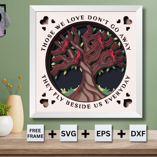 3D Memorial svg, Cardinal Bird Tree svg, In memory of Gift, Loss of mother Gift, Card stock svg, Shadow box svg, Layered papers art.