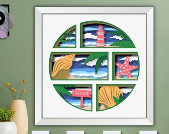 3D SVG Lighthouse Shadow Box, Beach Gallery 3D SVG, Sea and Shell 3D SVG, Summer 3D Shadow Box, Footprints, pour Cricut, Silhouette