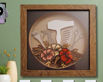 3d HAIDRESSER Shadow Box 3d Layered svg, Card stock svg 3D Mandala svg Hairdresser cut files for Cricut Silhouette
