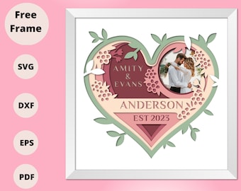 3D CUSTOMIZABLE WEDDING Shadow Box svg, Custom Name, Layered Paper Art, Heart 3D SVG, Files For Cricut