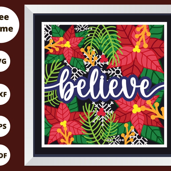 3d BELIEVE Svg, CHRISTMAS Shadow Box Svg, Cardstock Svg - for cricut - for silhouette 3d BELIEVE Svg, CHRISTMAS Shadow Box Svg, Cardstock Svg - for cricut - for silhouette
