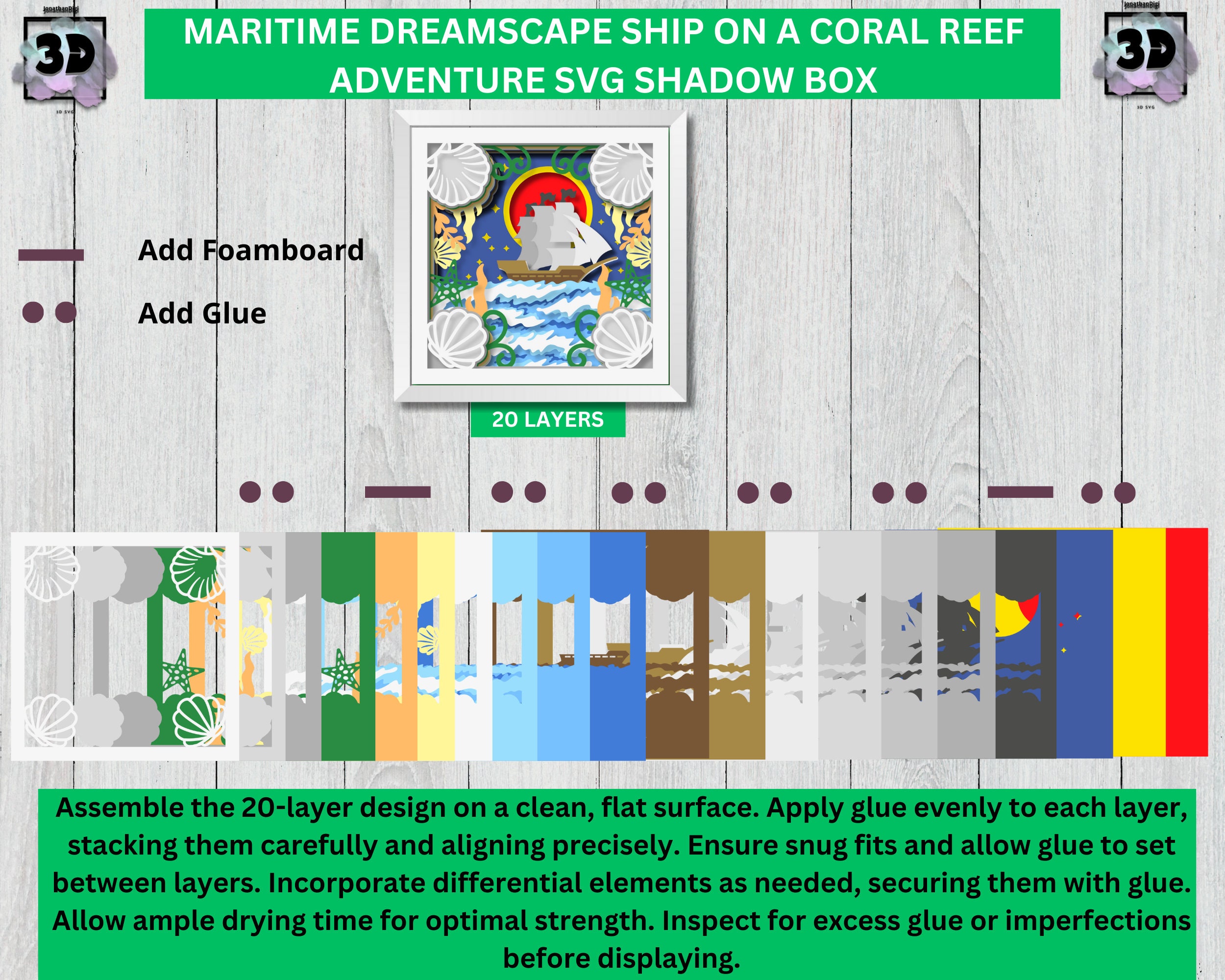 3D SVG Ship Shadow Box, Ocean Theme SVG, Nautical Shadow Box, SVG Beach ...