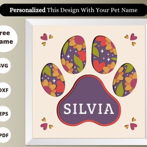 3D Personalized Pet Memorial Shadow Box, Dog Paw Svg, Custom Memorial Gift, Files For Cricut For Silhouette